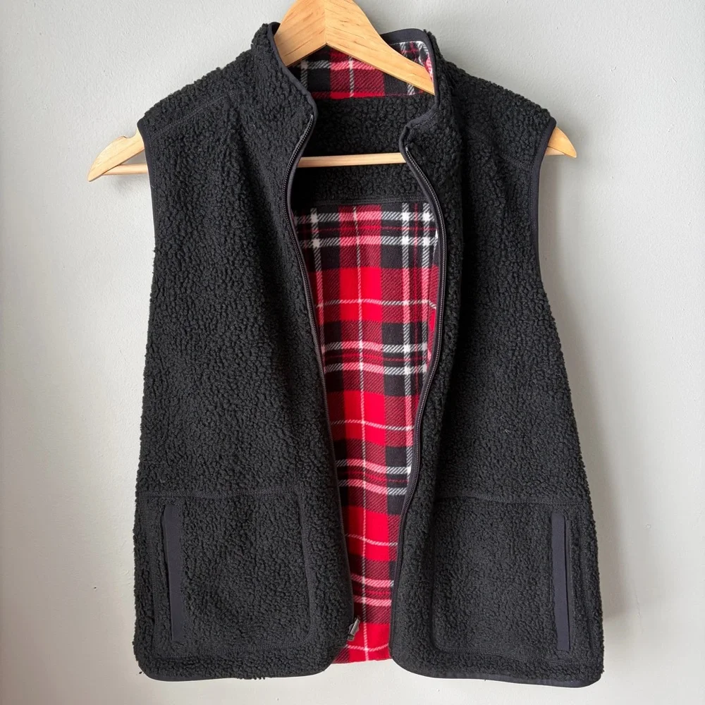 Talbots‎ Small Petite thermawarmth red black plaid vest Women’s Reversible